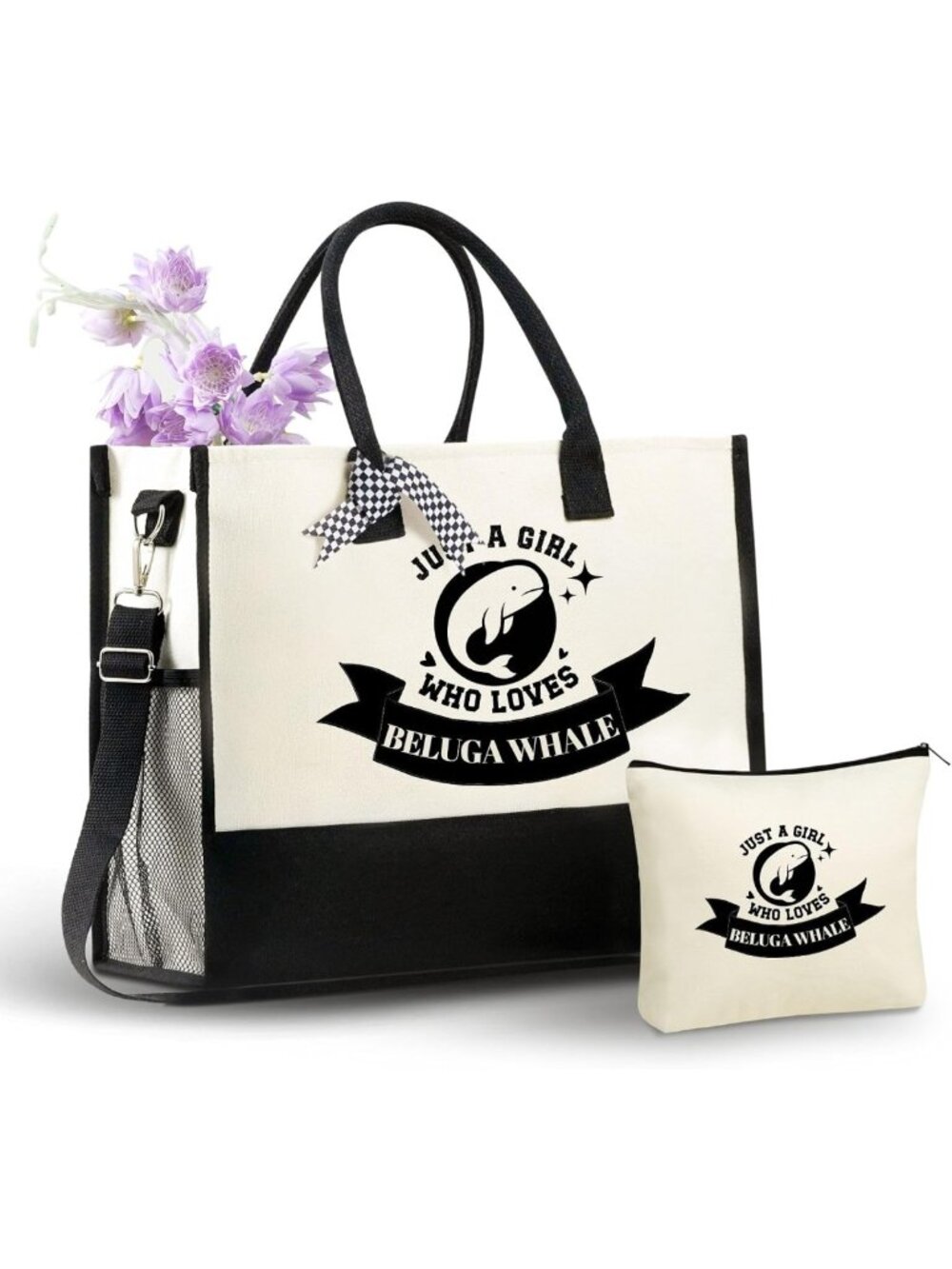 Whale Themed Tote Bag & Makeup Pouch Set - Perfect Gift for Whale Lovers!